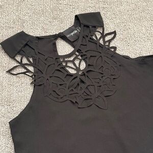 Asos Petite High-Neck Floral Cut-Out Top - Black